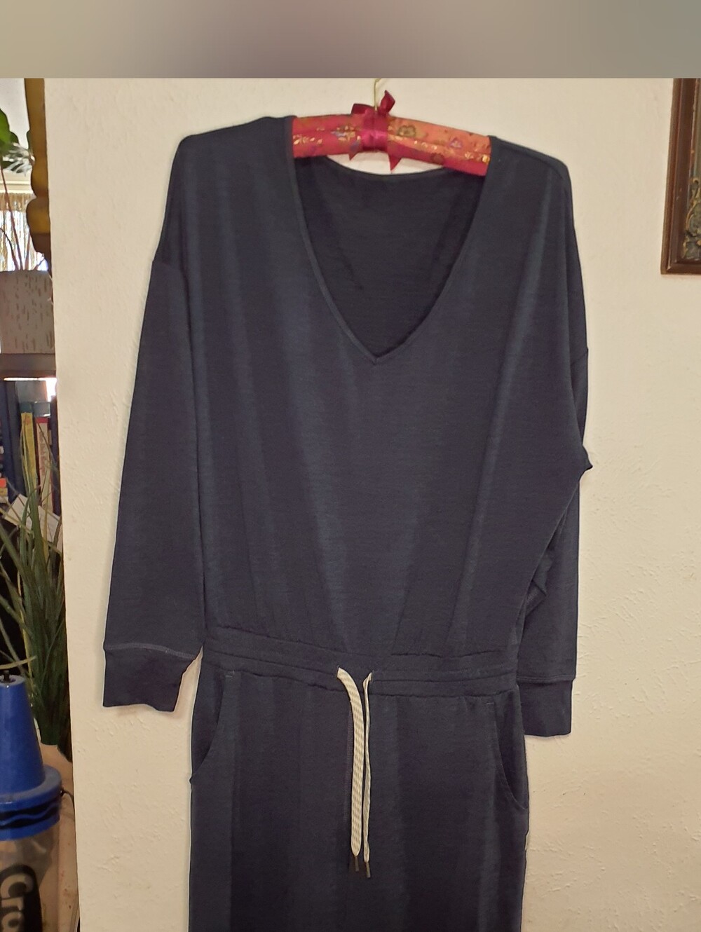 Vuori Navy V-Neck Drawstring Jumpsuit